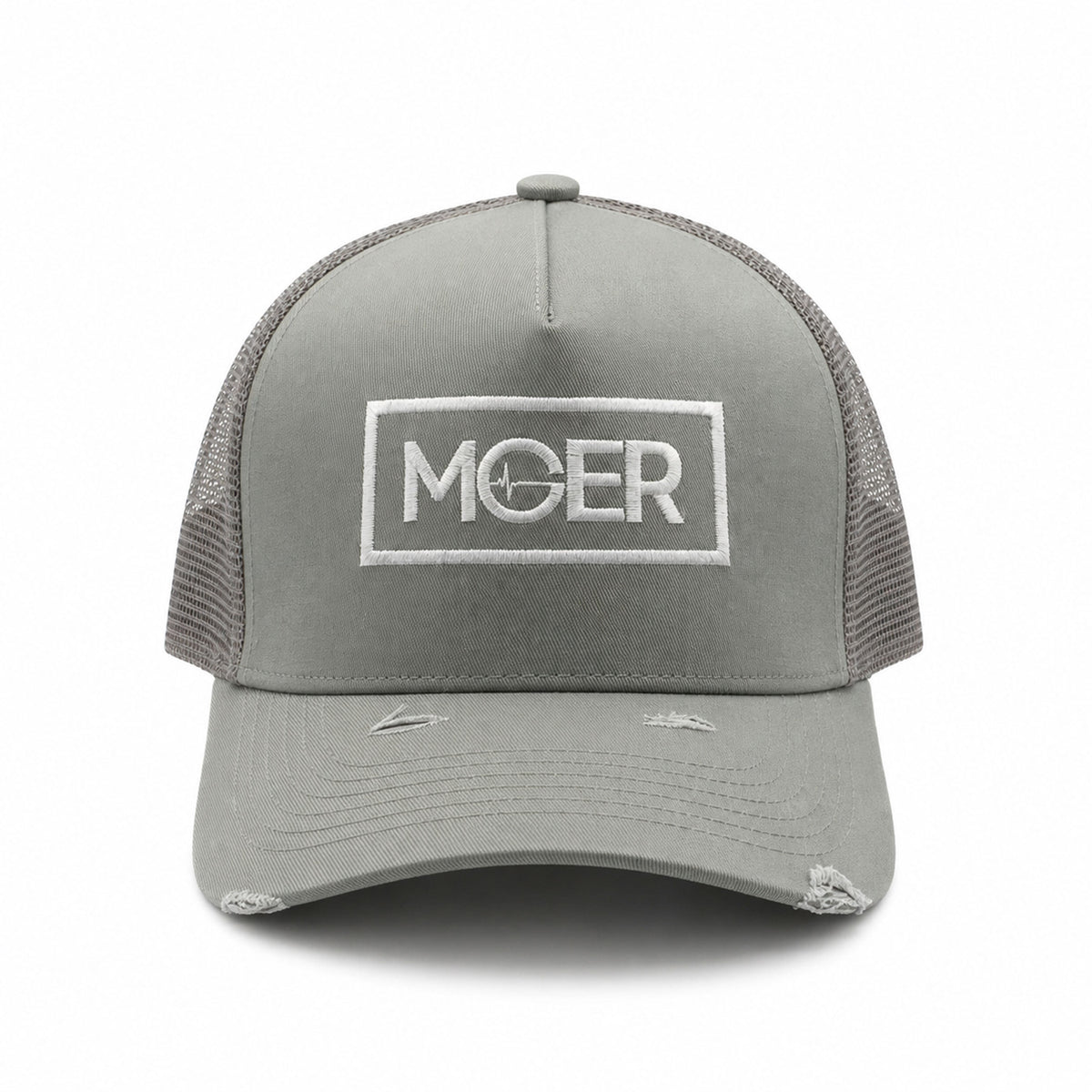 Grey Mesh Trucker Cap – Embroidered Snapback Hat