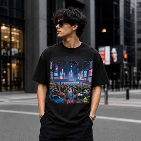 Neon City Supercar Graphic T-Shirt – Premium Black Streetwear Tee