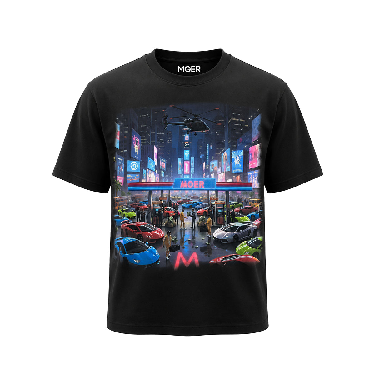 Neon City Supercar Graphic T-Shirt – Premium Black Streetwear Tee